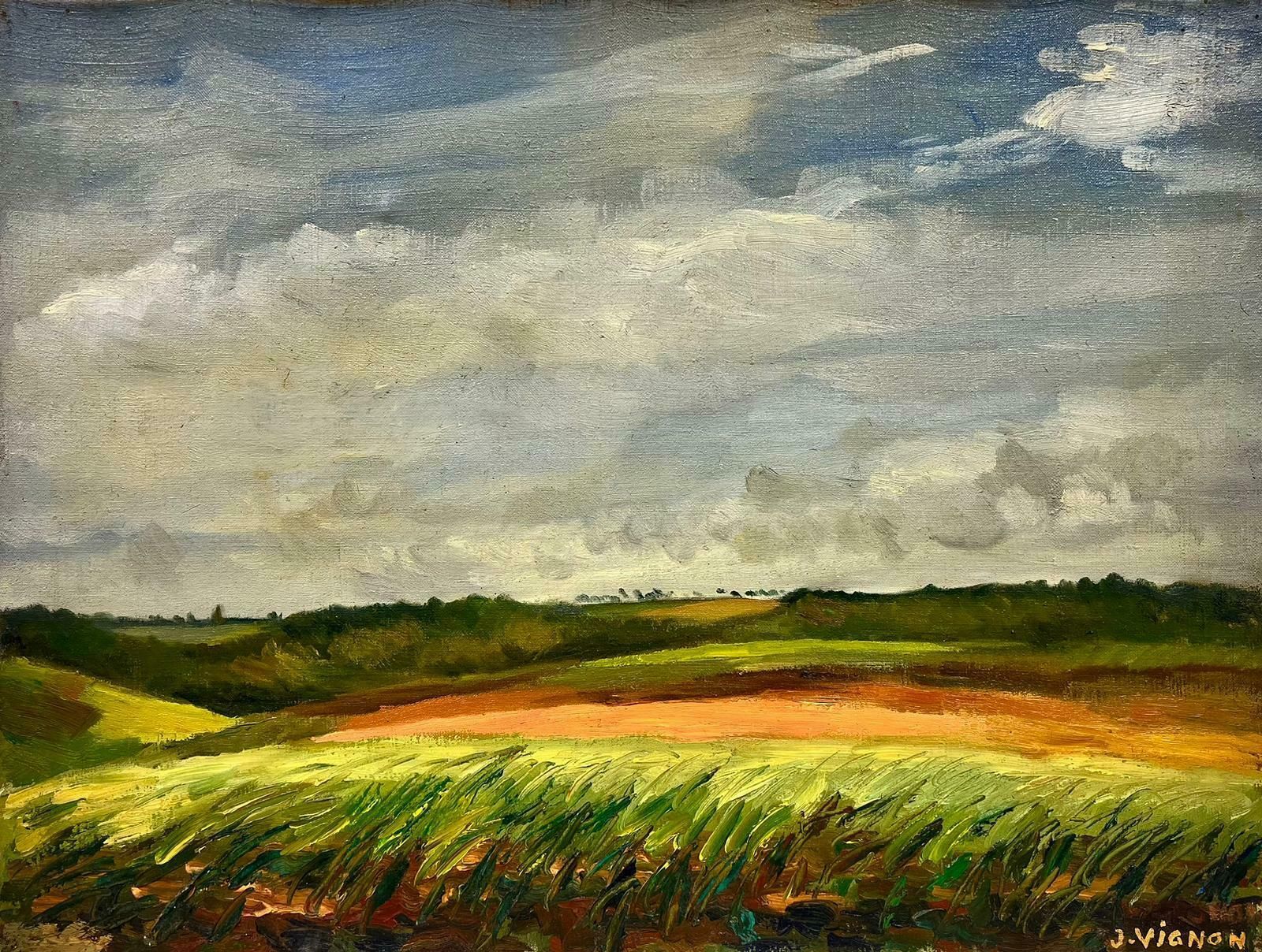 Josine Vignonfrench Open Field Landscape Post Impressionist Signed Oil 1960's
