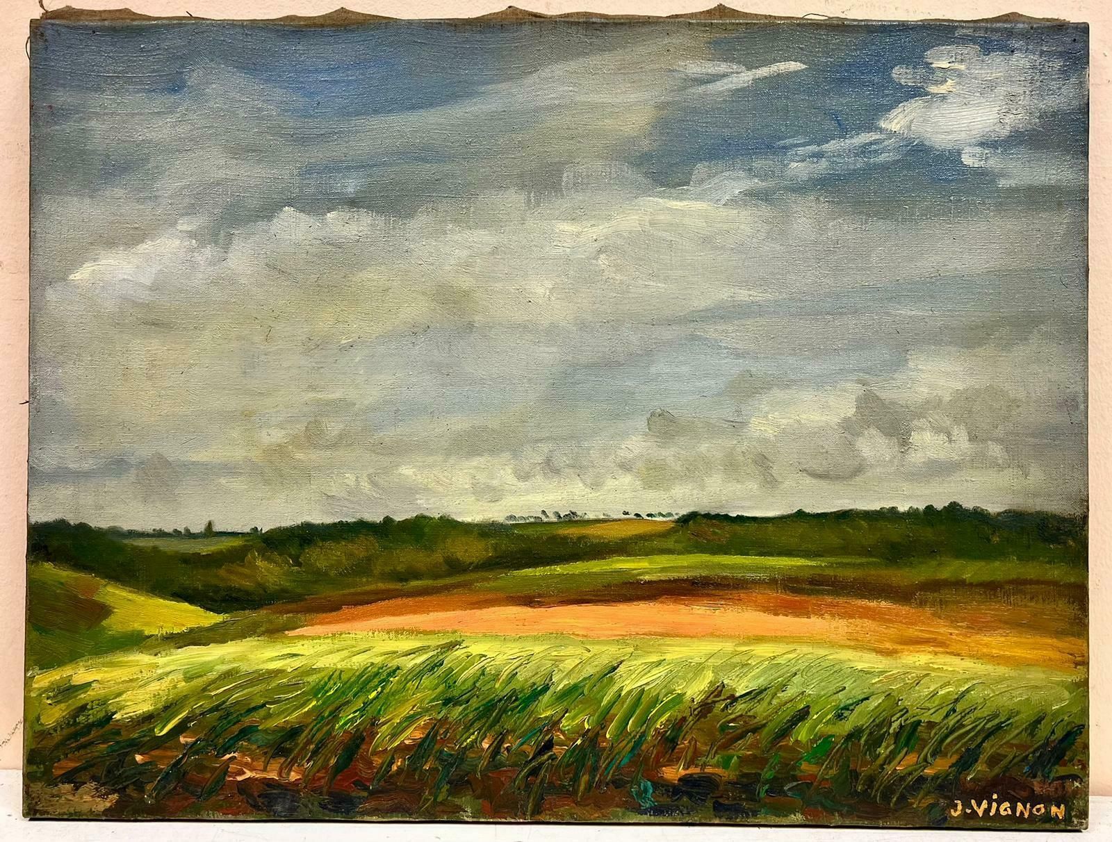 Josine Vignonfrench Open Field Landscape Post Impressionist Signed Oil 1960's photo furniture