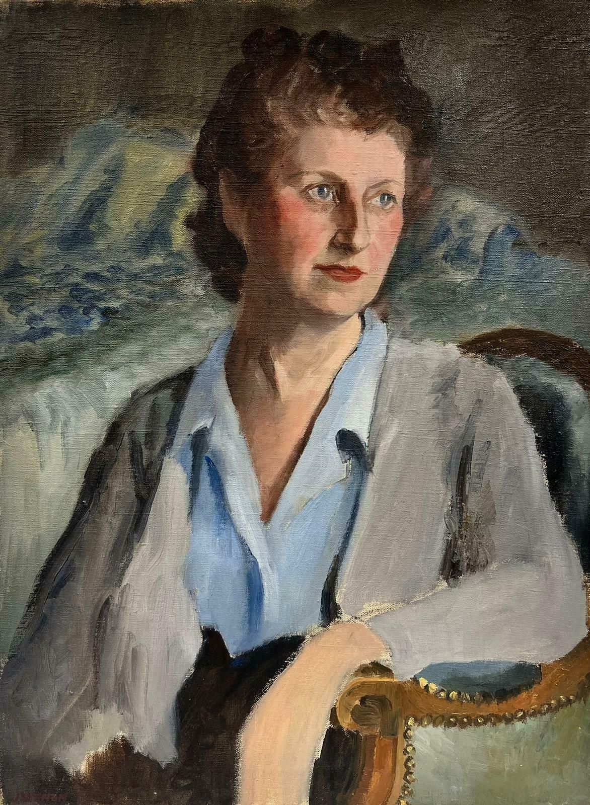Josine Vignonelegant Blue Eyed Lady French Portrait Impressionist Signed Oil 1960's