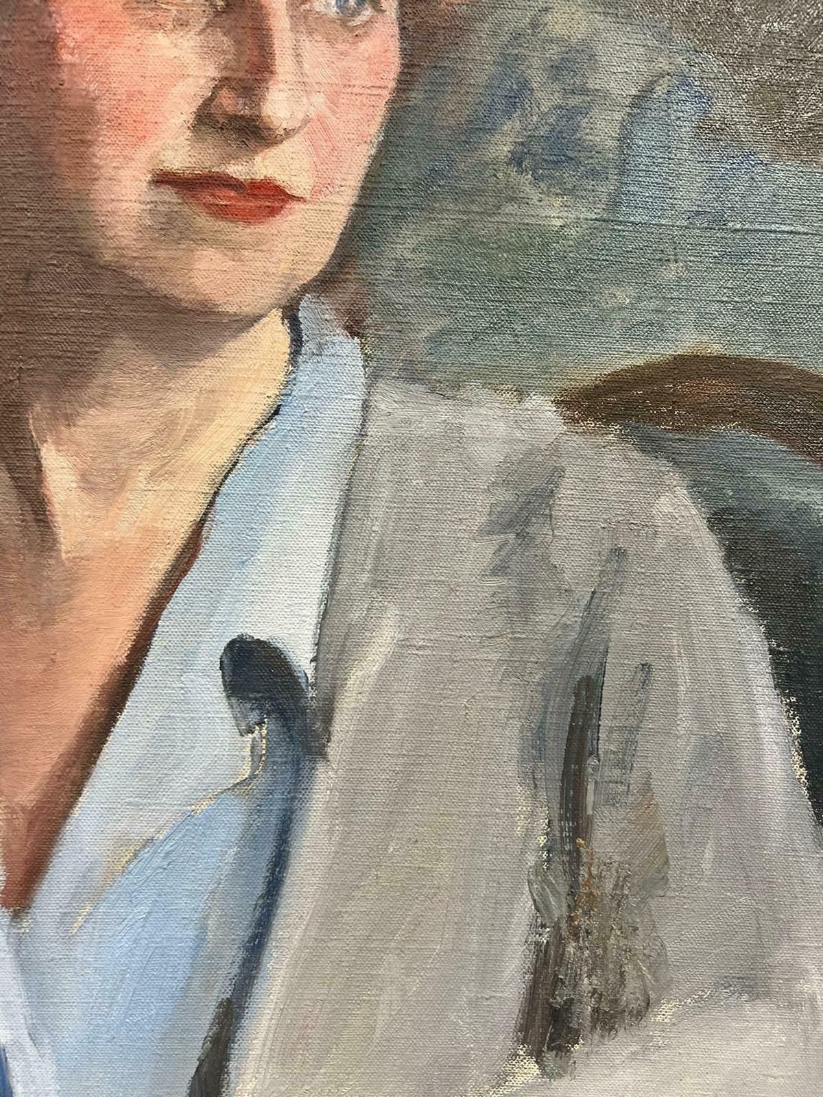 Josine Vignonelegant Blue Eyed Lady French Portrait Impressionist Signed Oil 1960's photo vinterior