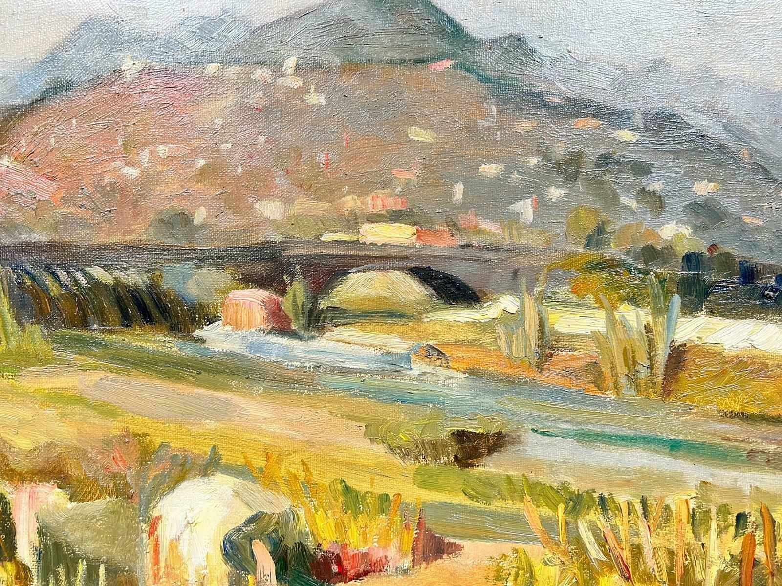 Josine Vignonrural French Bridge Landscape Post Impressionist Signed Oil 1960's photo Art