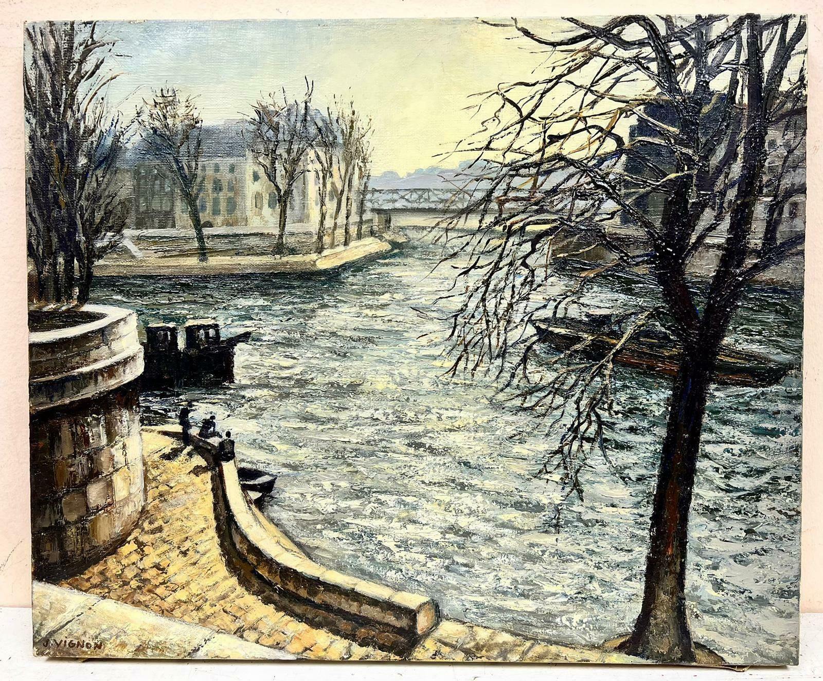 Josine Vignonwinter In Paris Along The Seine French Post Impressionist  Signed Oil 1960's photo furniture