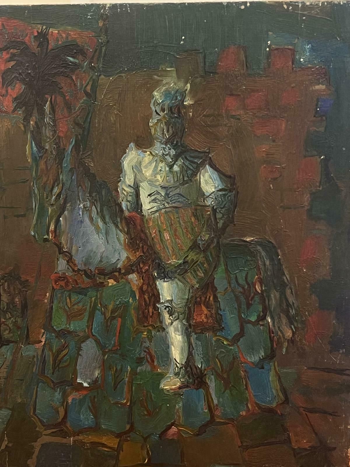 French Schoolfrench Modernist 20th Century Oil Painting Knight In Shining Armour On Horseback photo for sale