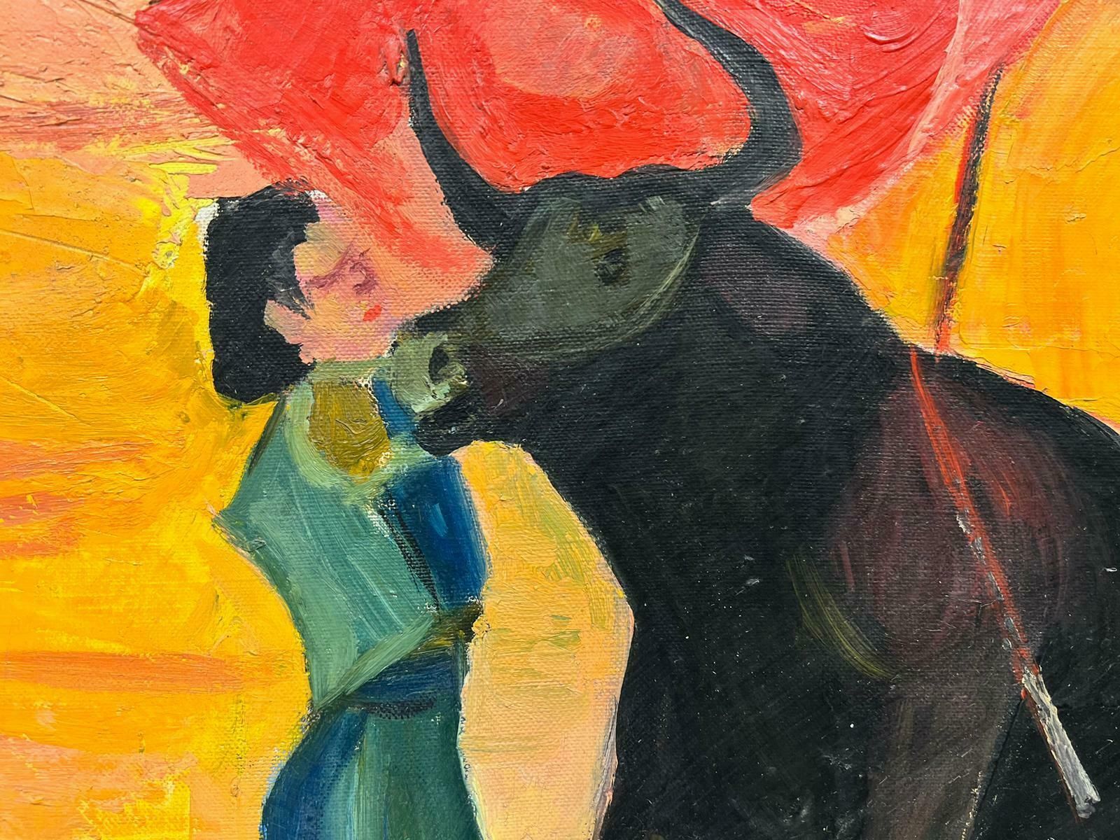 Huguette Ginet Lasnier The Bullfight Matador With Bull Signed French Modernist Painting1994 photo 797.0