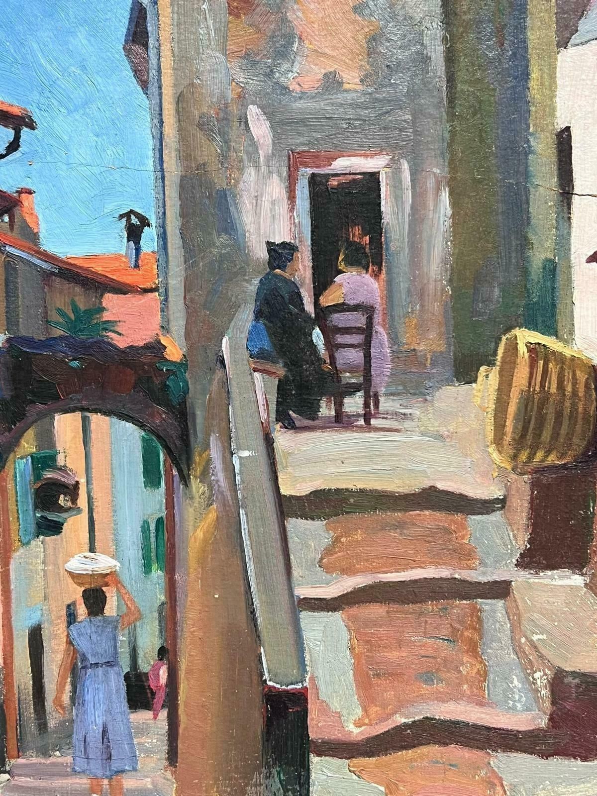 Suzanne Crochetprovencal Sunny Old Town & Figures 1930's French Post Impressionist Oil Paintingc. 1930's photo for sale