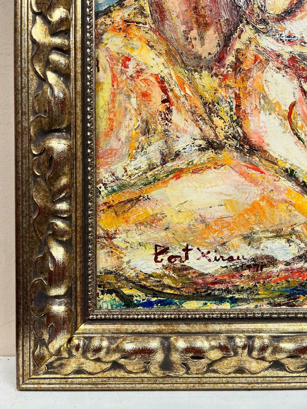 Maria Tort Xirauhuge Spanish/ French Modernist Oil Painting Elegant Couple In Tender Embrace1991 photo Art