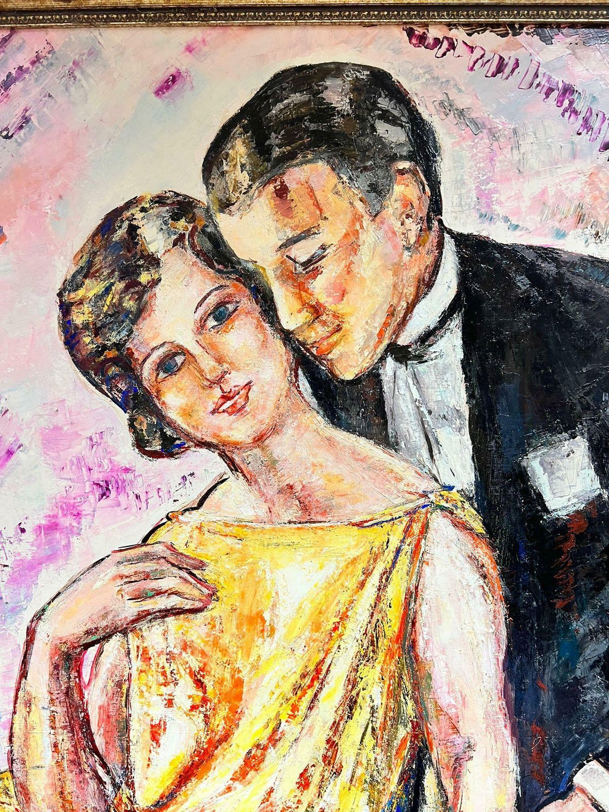 Maria Tort Xirauhuge Spanish/ French Modernist Oil Painting Elegant Couple In Tender Embrace1991 photo buy