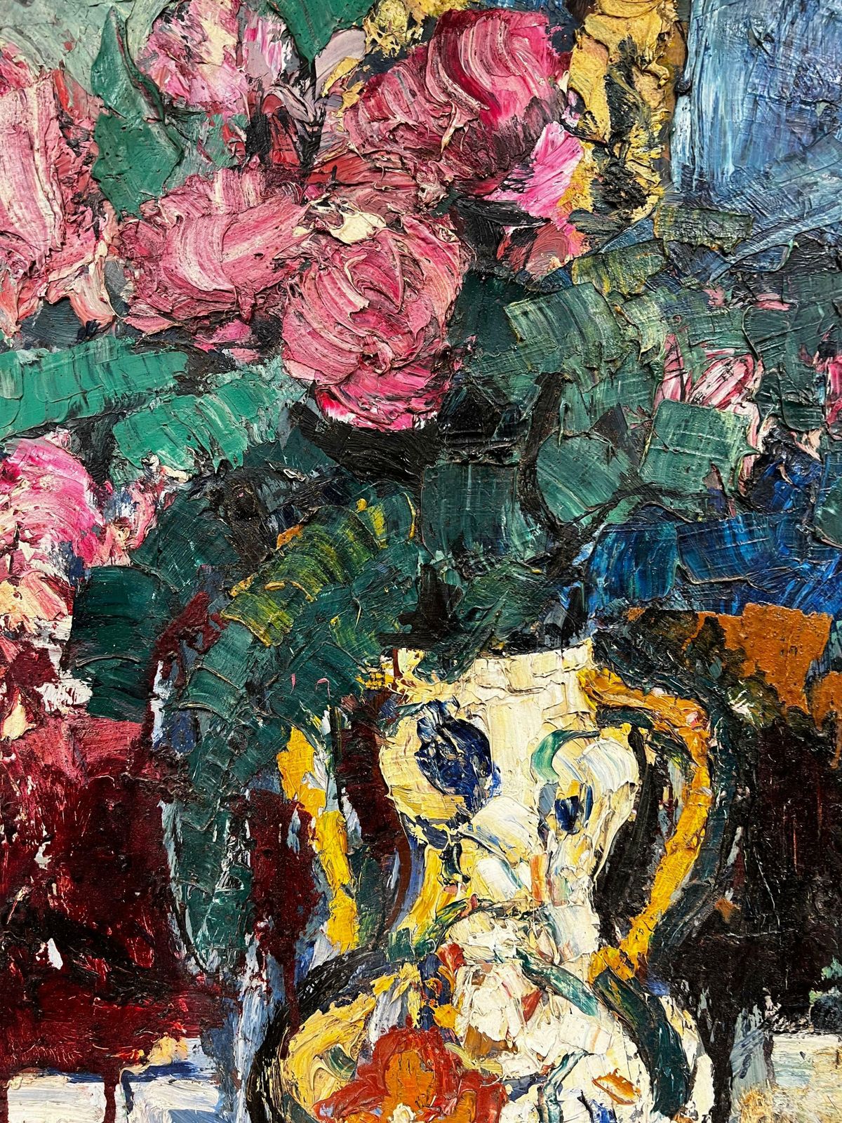 20th Century French School1960's French Post Impressionist Signed Oil Flowers In A Vase Very Thick Oil photo for sale