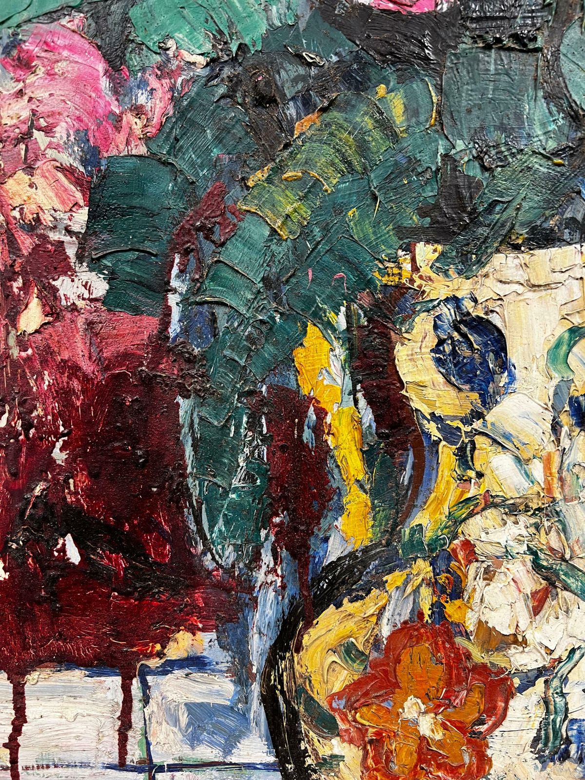 20th Century French School1960's French Post Impressionist Signed Oil Flowers In A Vase Very Thick Oil photo vinterior