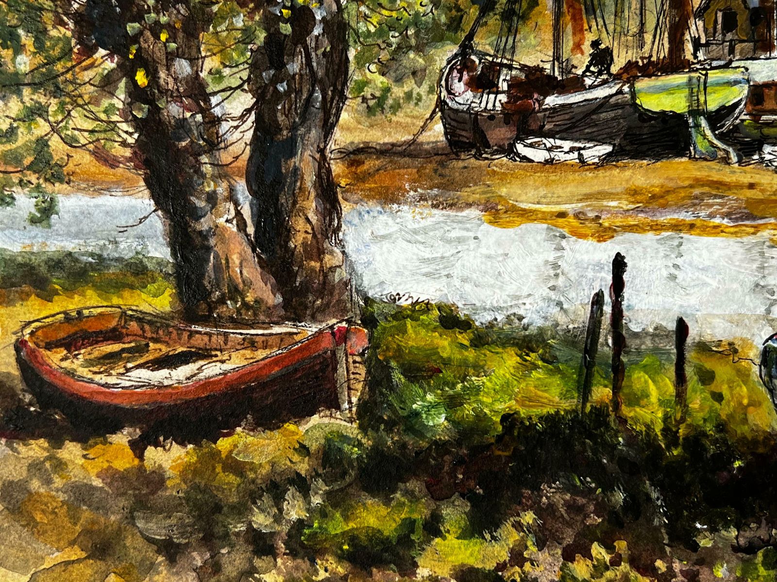 Norman A Olleycloudy Landscape Of The Boat Repair Yard photo vintage