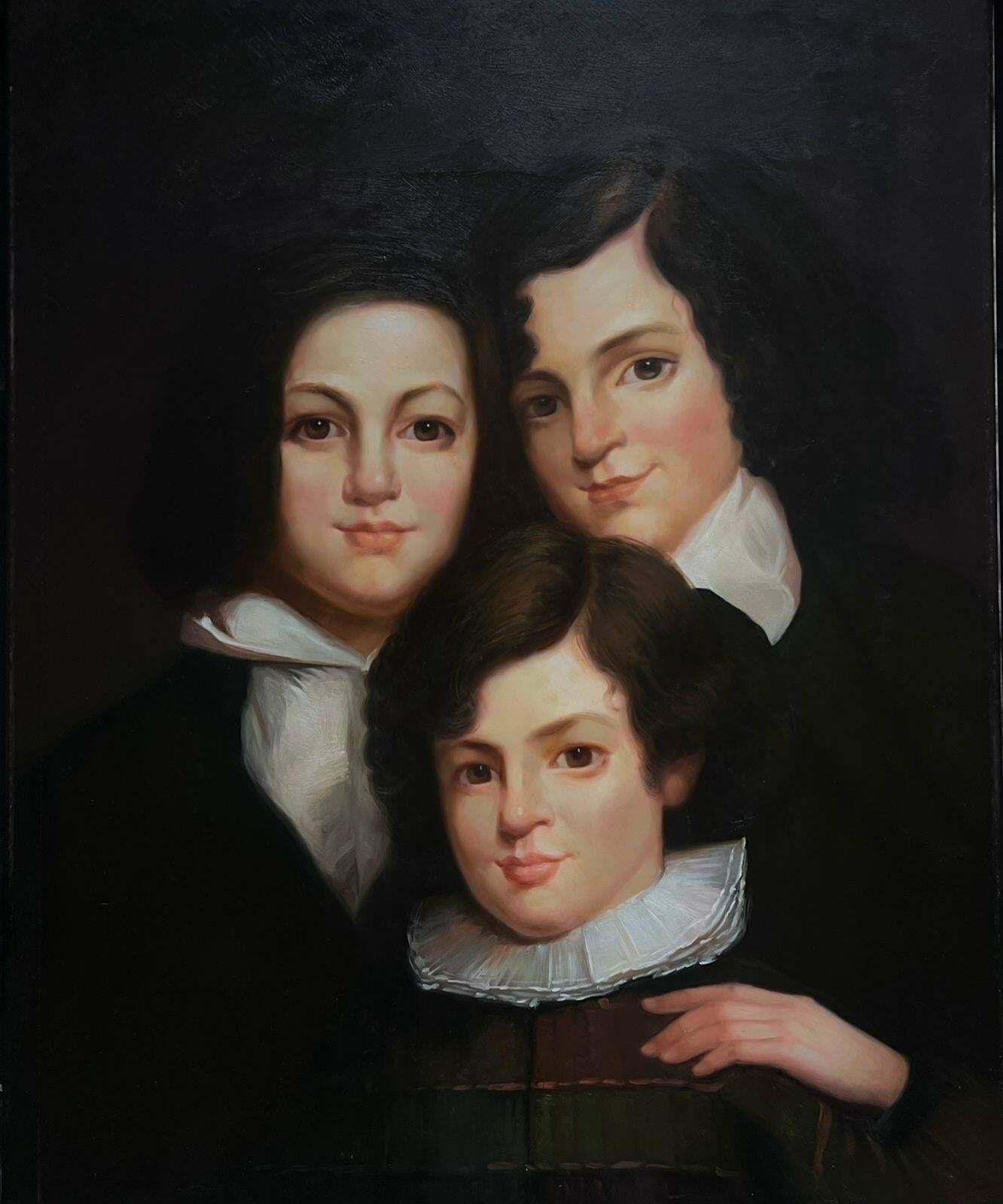 British Schoolfamily Portrait Of Children Large Oil Painting On Canvas photo furniture
