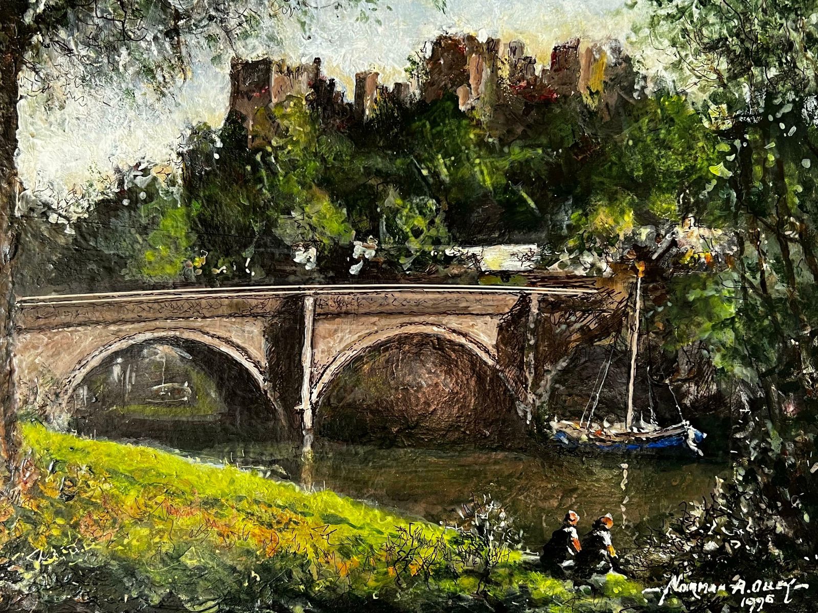 Norman A Olleya Dark Fishing Day With Bridge Over Placid Water photo for sale