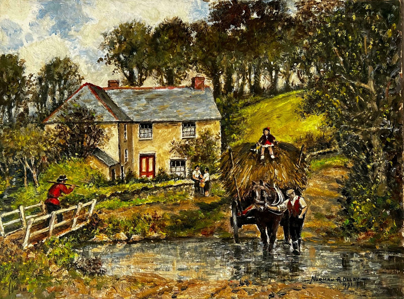 Norman A Olleycrossing The Brook By Village Cottage, Treglith Cornwall