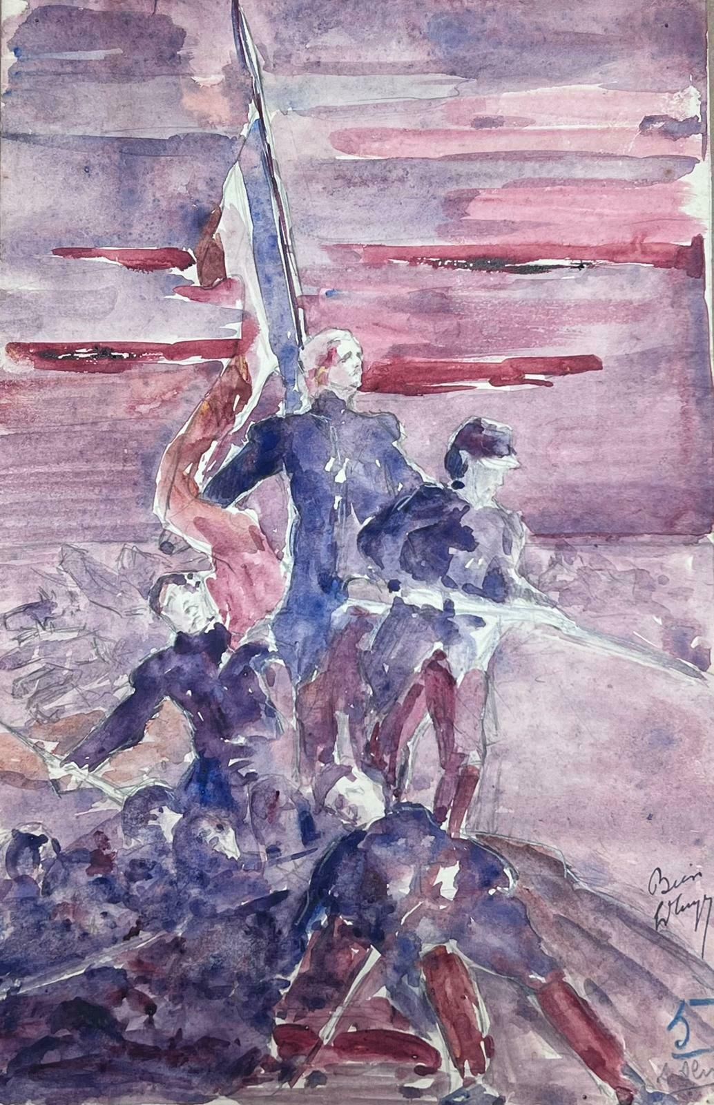 Louise Alix1930's French Impressionist Three Men Sailing In The Purple Sky Watercolour 1930's