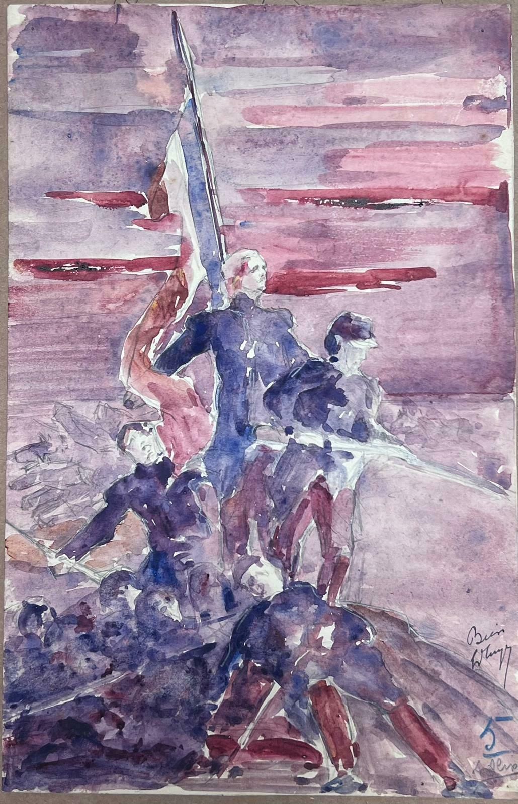 Louise Alix1930's French Impressionist Three Men Sailing In The Purple Sky Watercolour 1930's photo furniture