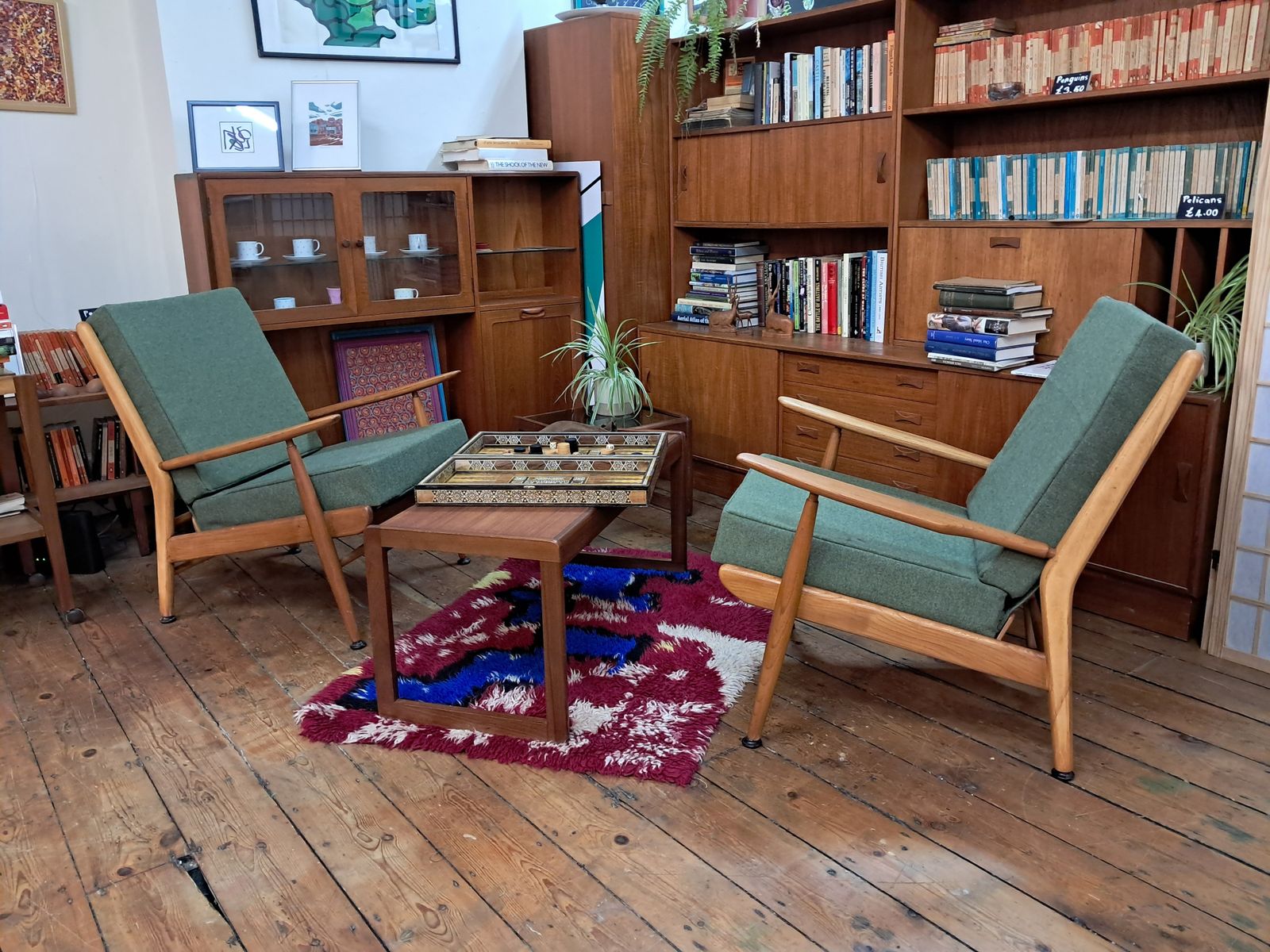 A Lovingly Restored Scandart Armchair In Elm And Beech, Reupholstered In Soothing Green Tweed