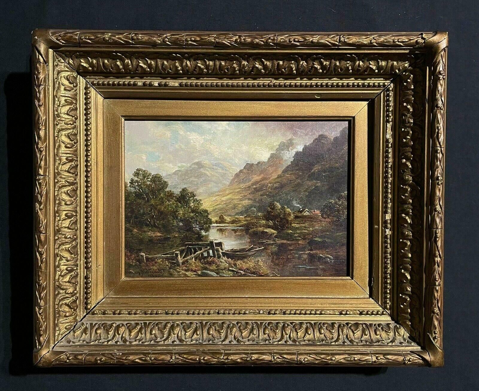 Victorian Scottishfine 19th Century Scottish Highlands Oil Painting Boat In River Landscape, Frame photo furniture