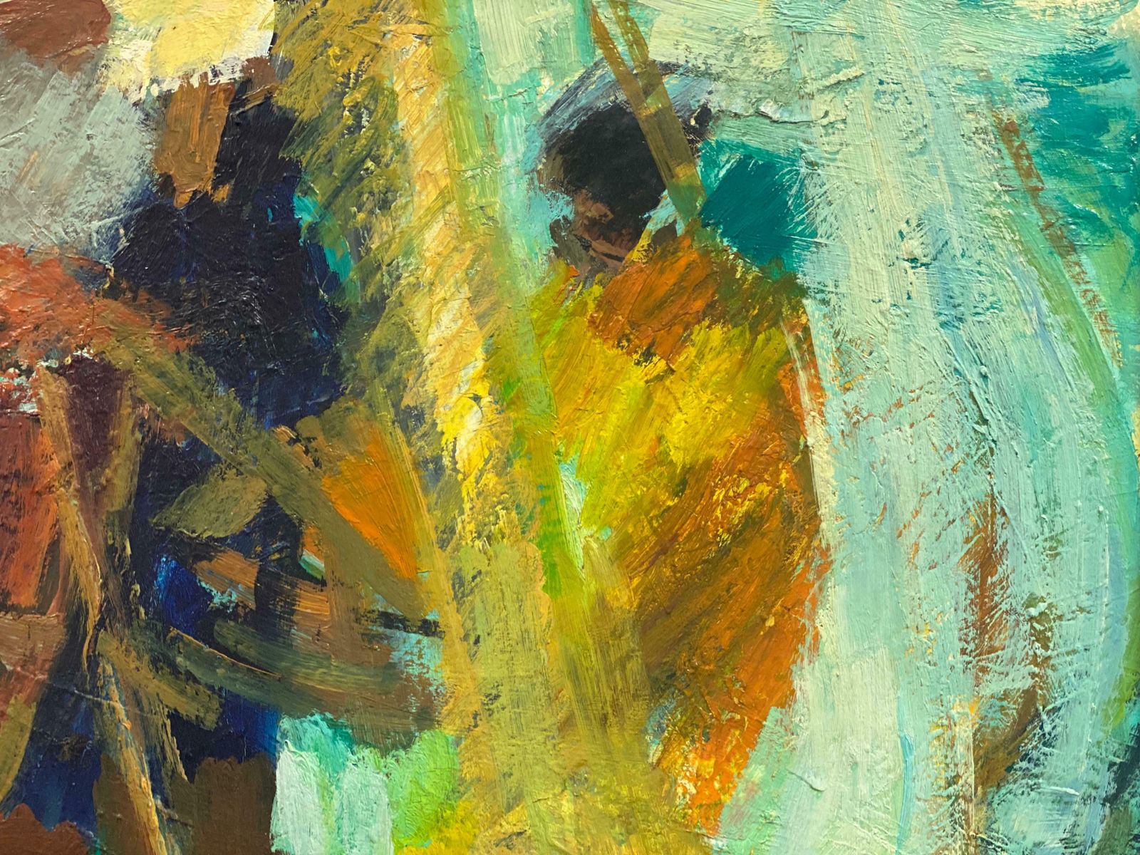Jostne Gallet1960's French Expressionist Abstract Painting Blur Of Orange Green & Brown Color1965 photo for sale