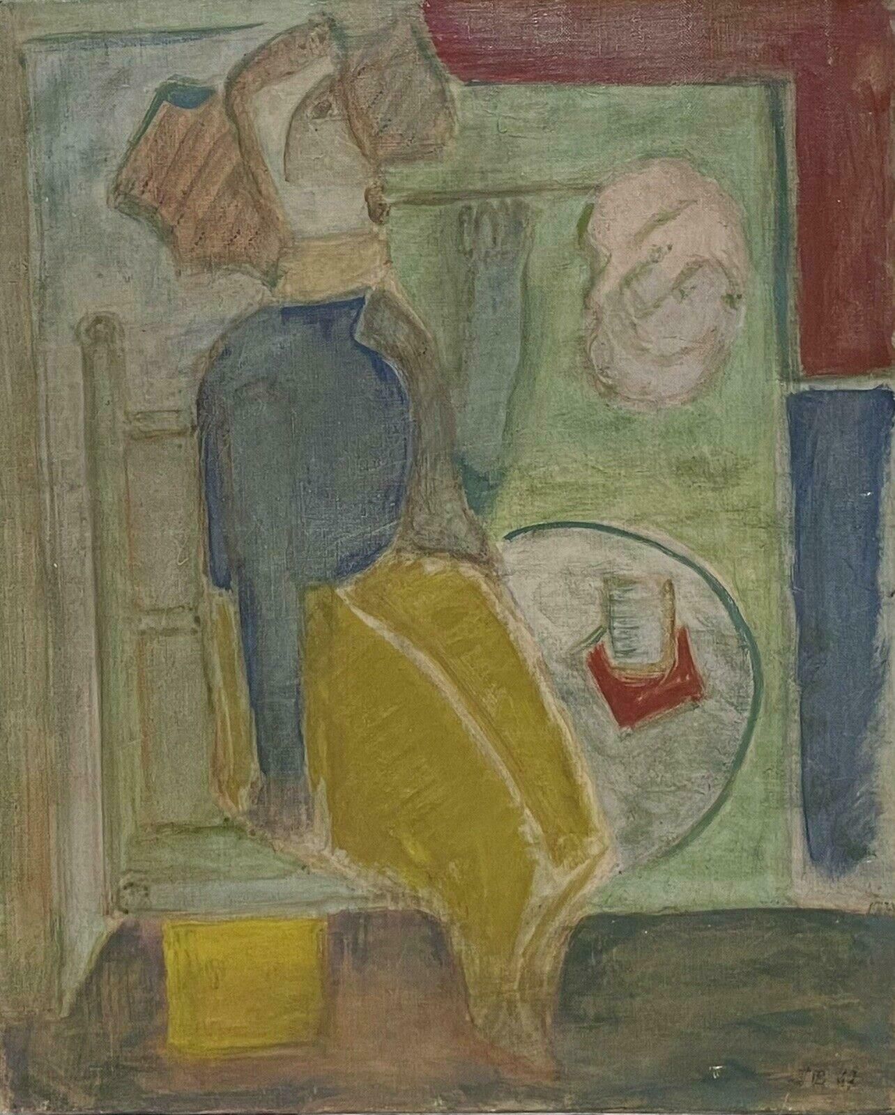 French School1940's French Modernist Figure In Interior Setting, Intriguing Oil Painting