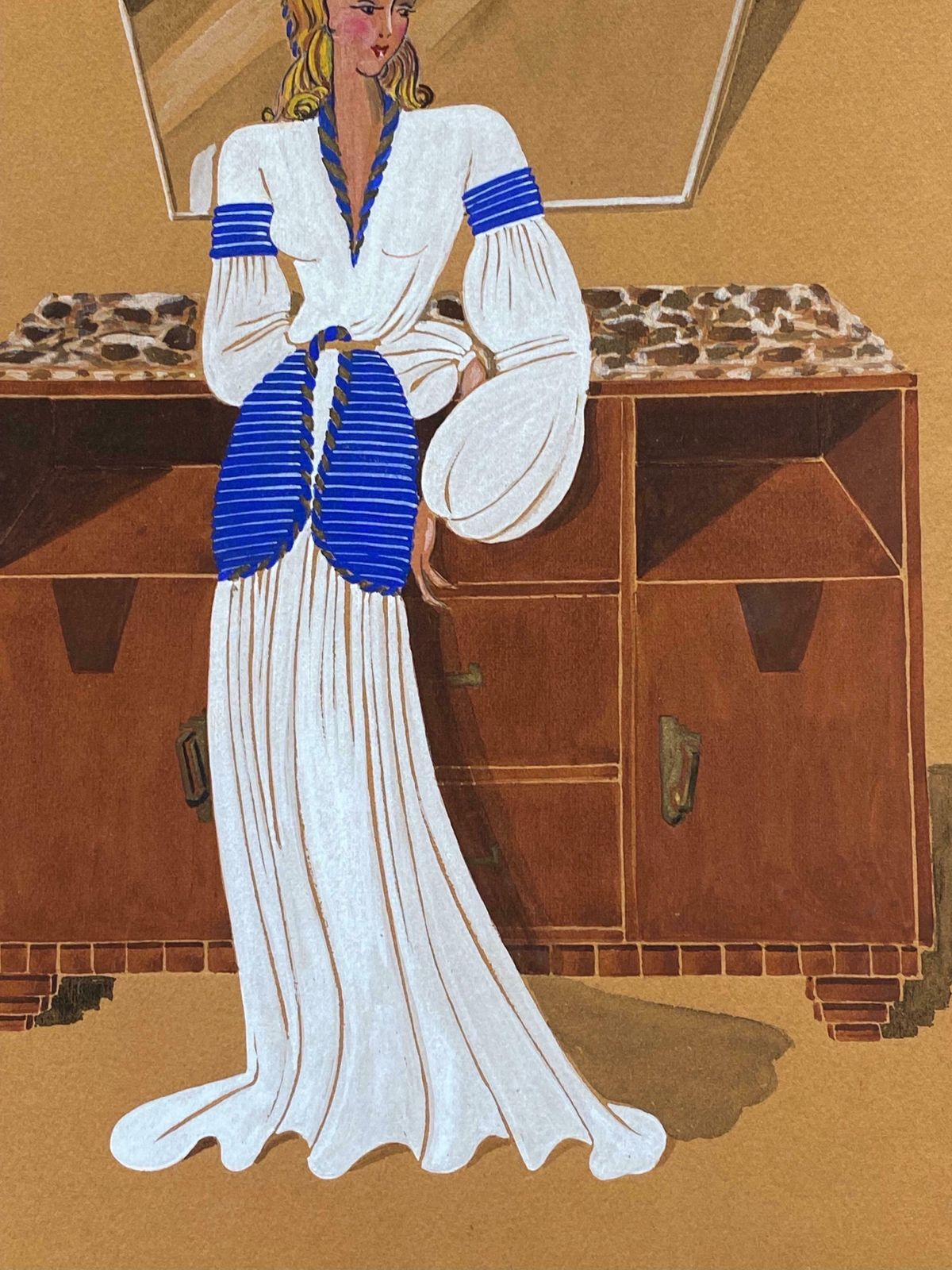 Geneviève Thomas1940's Fashion Illustration   Stylish Blonde Lady In White Dressc. 1940's photo for sale