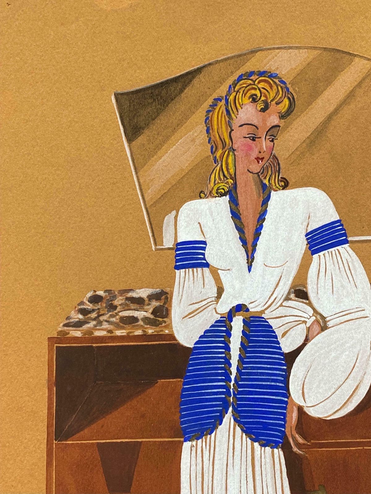 Geneviève Thomas1940's Fashion Illustration   Stylish Blonde Lady In White Dressc. 1940's photo 246.0