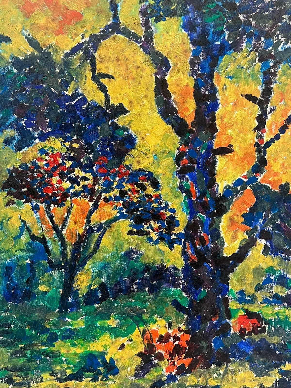 French Schoolvintage French Post Impressionist Pointillist Oil Painting Woodland Trees Light photo furniture