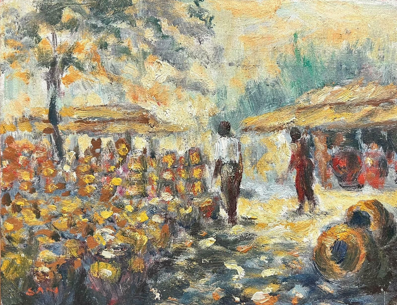 French School 1950's French Impressionist Oil Painting Market Scene Bathed In Sunlight