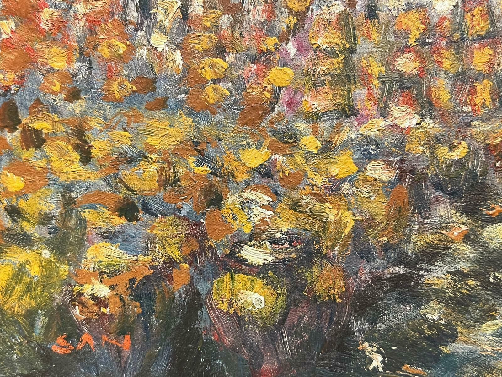 French School 1950's French Impressionist Oil Painting Market Scene Bathed In Sunlight photo for sale
