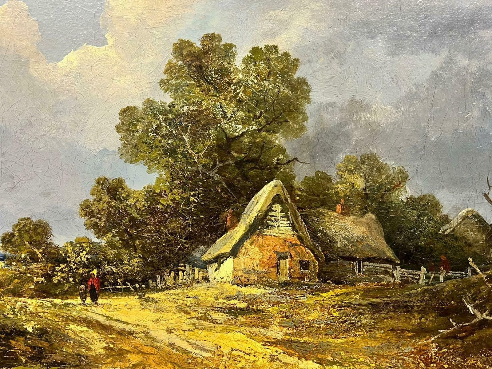 Norwich Schoollarge Victorian Norwich School Oil Thatched Cottages In Rural Landscape, Framed1876 photo buy