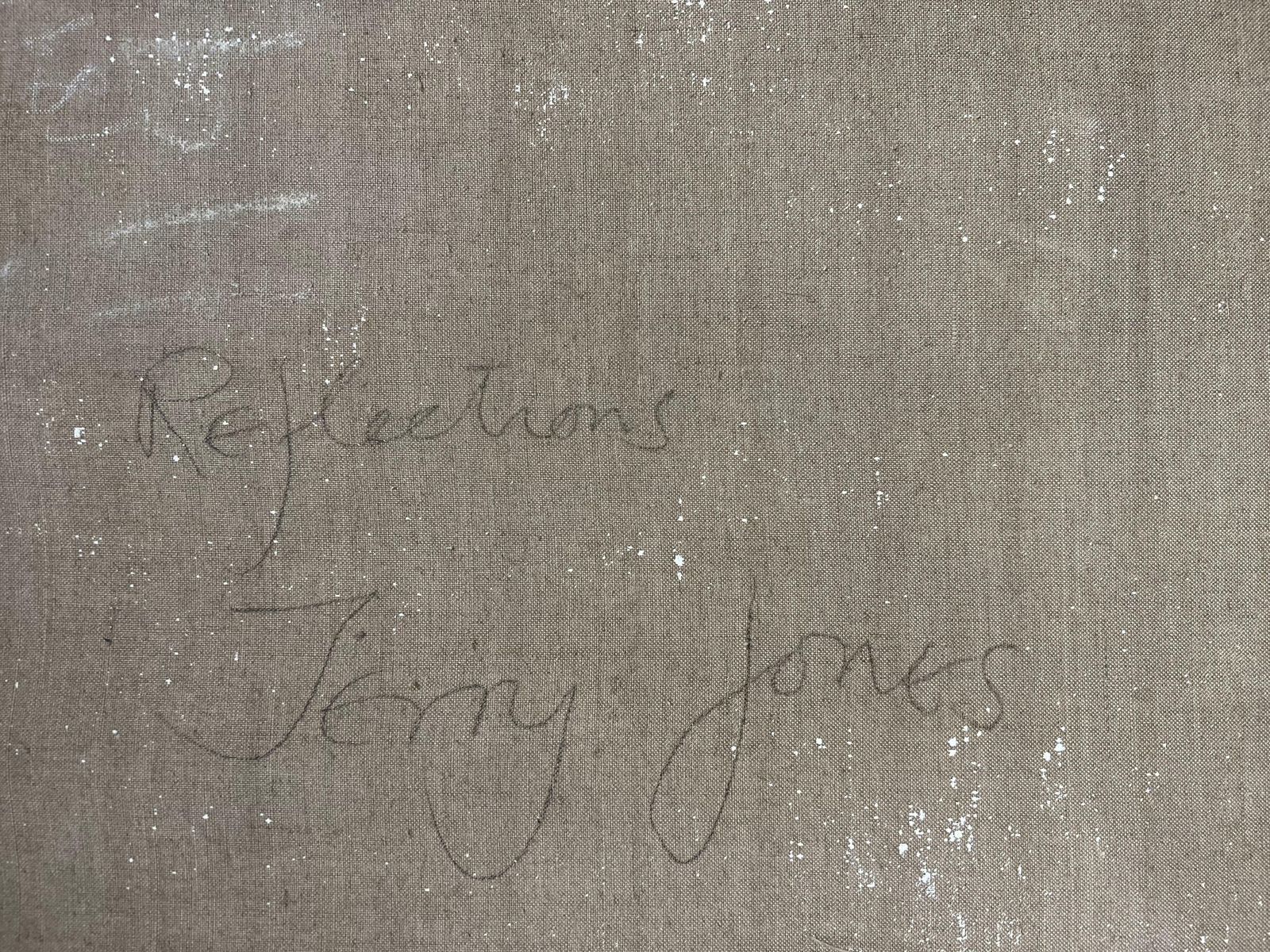 photo furniture Jerry Joneshuge 1970's British Surrealist Abstract Signed Oil Male Figures Through Window