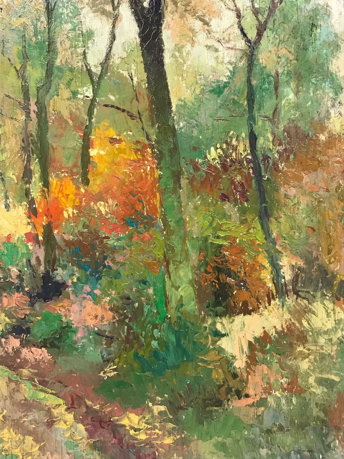 French Schoolantique French Impressionist Signed Oil Autumnal Woodland Pathway photo Art