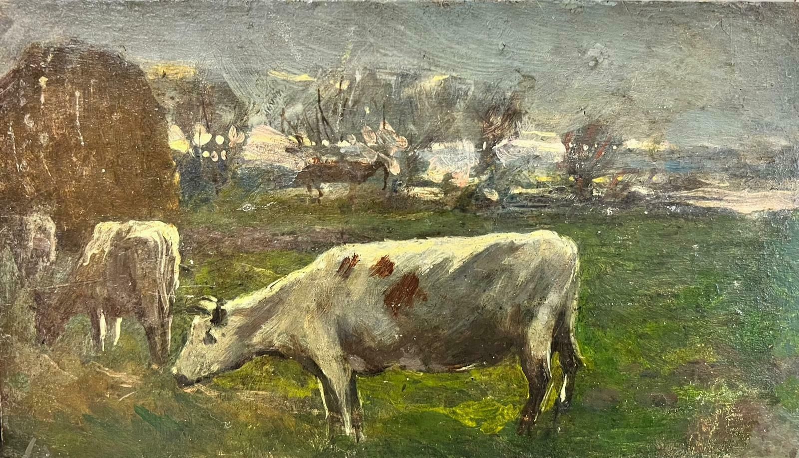 Antique English Antique Victorian English Oil Cow's Munching