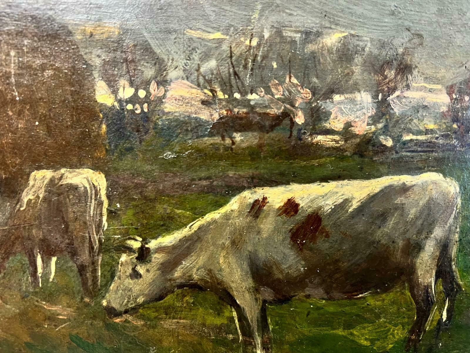 Antique English Antique Victorian English Oil Cow's Munching photo Art