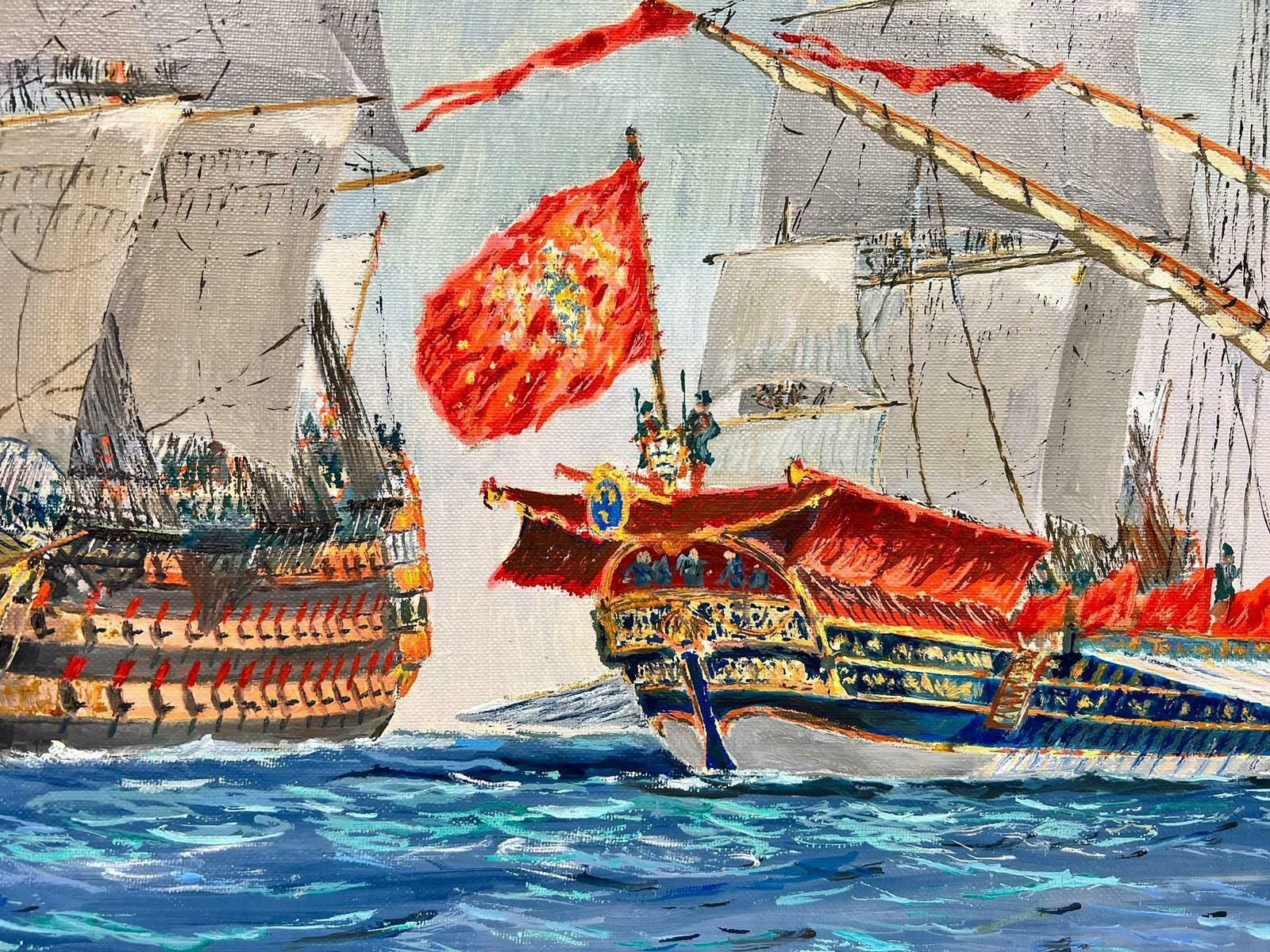 Eug.Mauvienaval Maritime Oil Painting Historical Ships At Sea, Finely Detailed Work photo Art