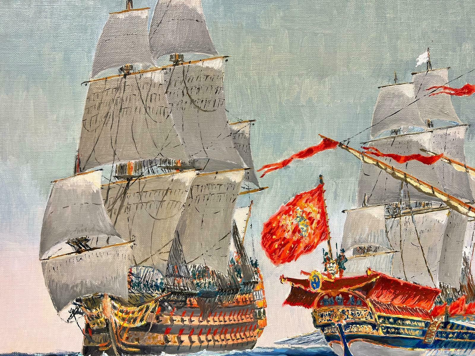 Eug.Mauvienaval Maritime Oil Painting Historical Ships At Sea, Finely Detailed Work photo 1227.0