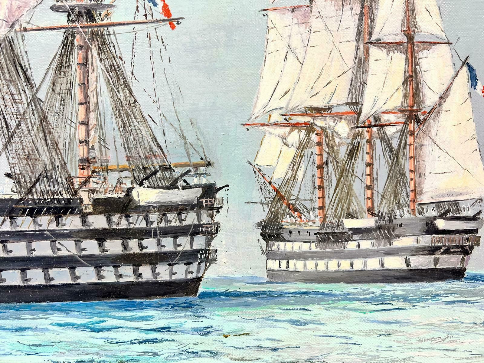 Eug.Mauviefine Napoleonic Wars Period French Tall Ships At Sea, Signed Oil On Canvas photo 1227.0