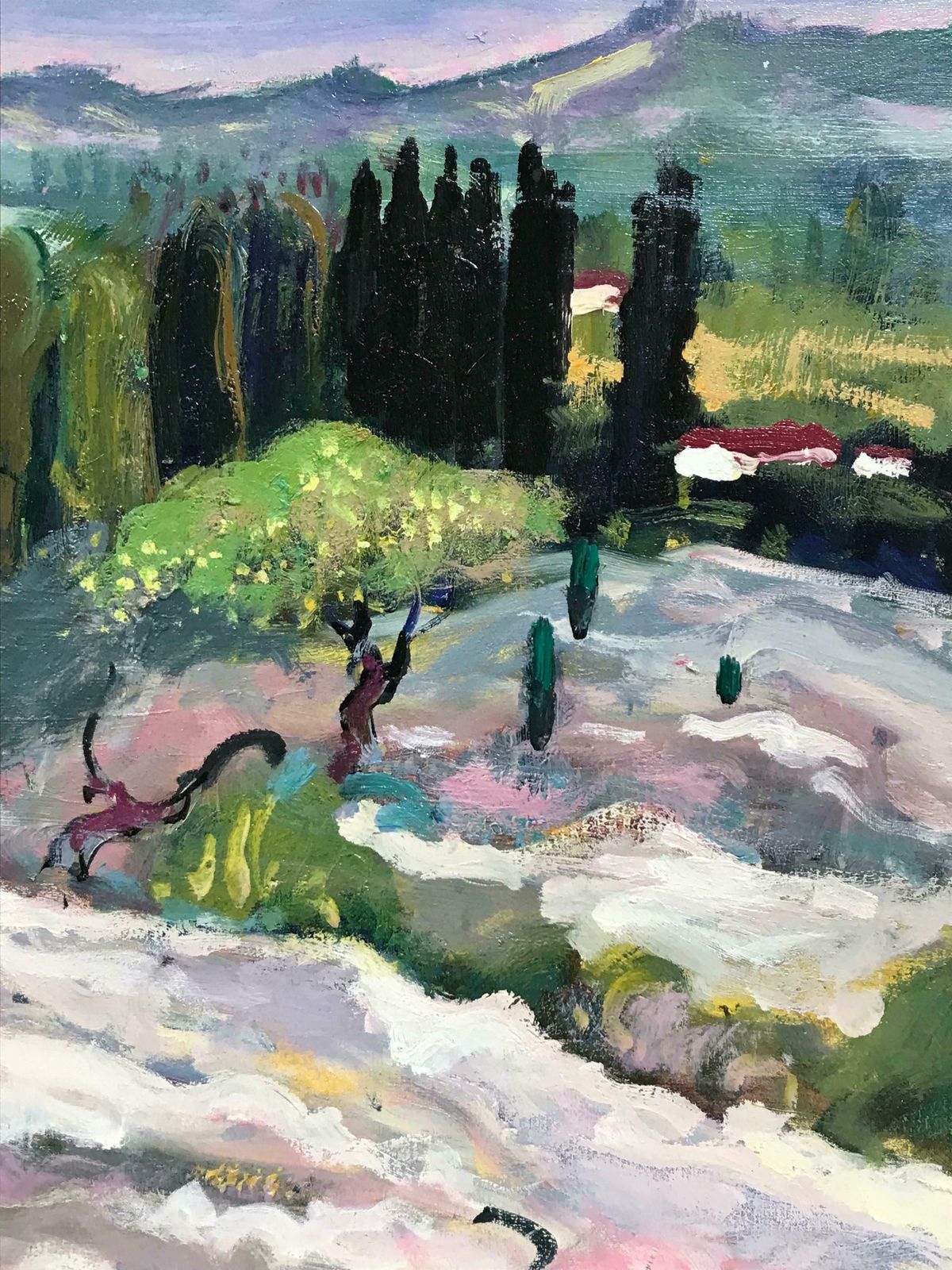 Guy Benardsun Scorched Provence Landscape Les Alpilles, Signed French Modernist Oil photo vinterior