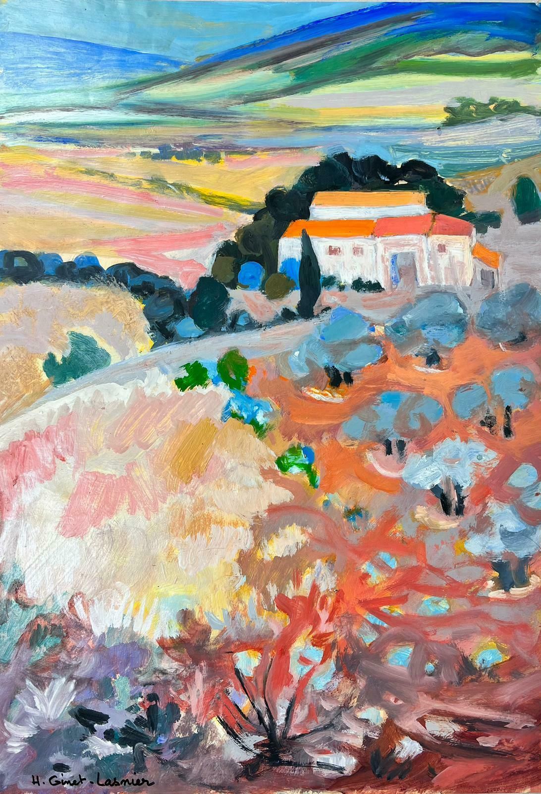 Huguette Ginet Lasnier French Modernist Oil Provencal Mas Bright Color Fields Original C. 2000's
