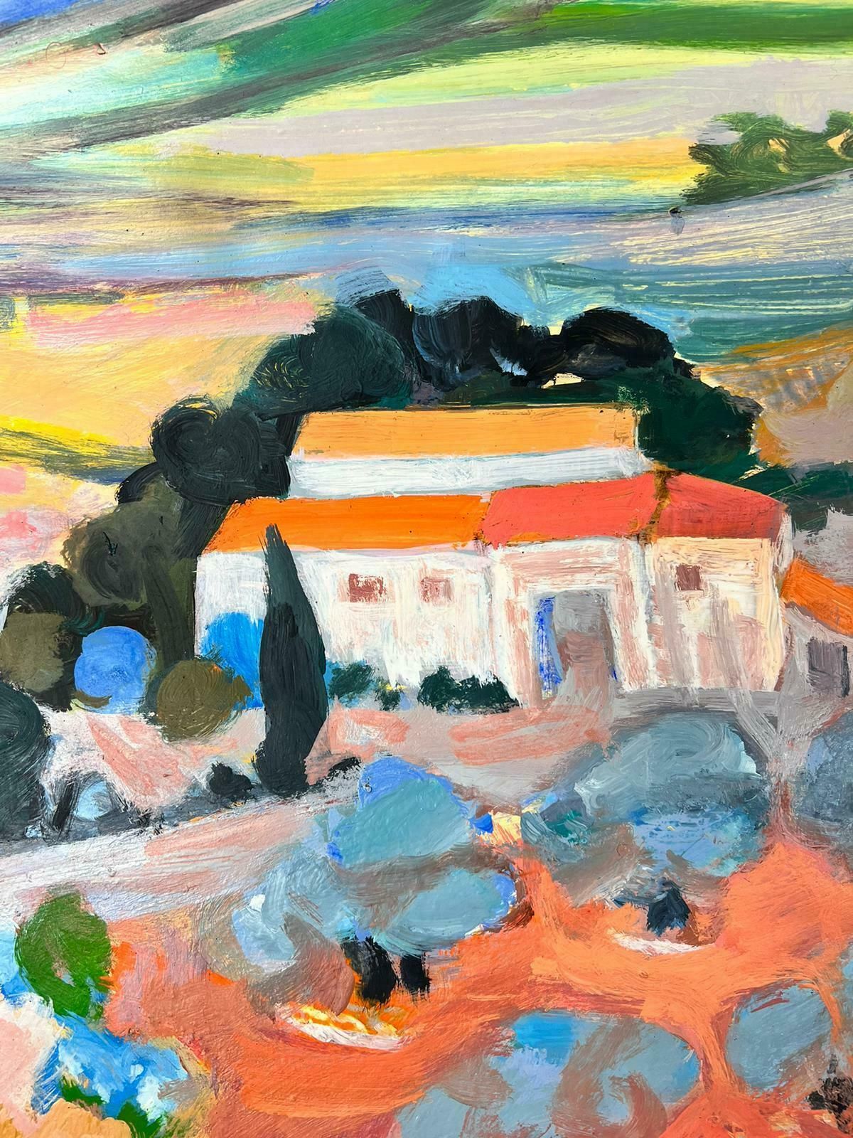 Huguette Ginet Lasnier French Modernist Oil Provencal Mas Bright Color Fields Original C. 2000's photo furniture