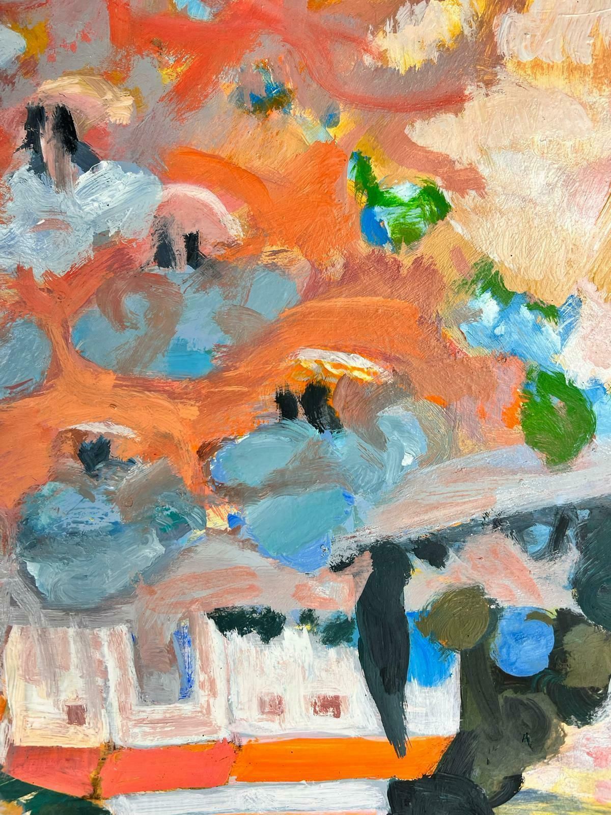 Huguette Ginet Lasnier French Modernist Oil Provencal Mas Bright Color Fields Original C. 2000's photo Art