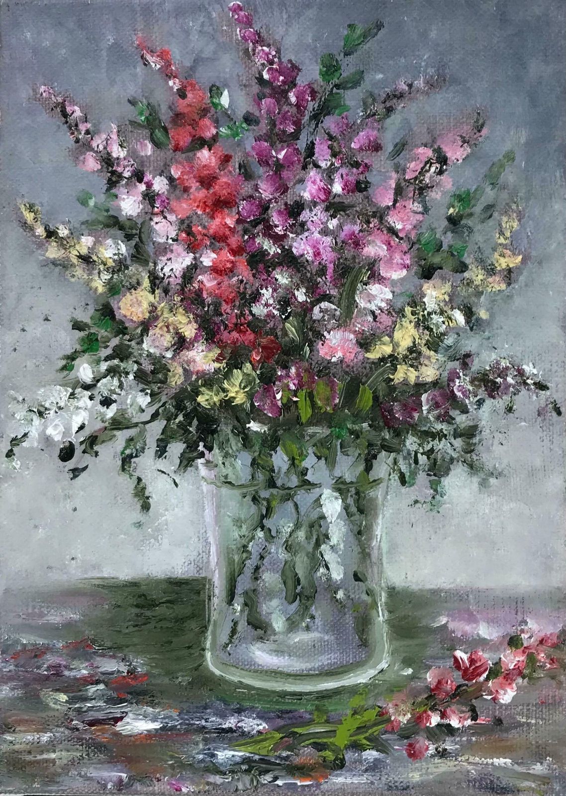 B. Rigaudierefrench Impressionist Oil Painting Bright Flowers In Glass Vase
