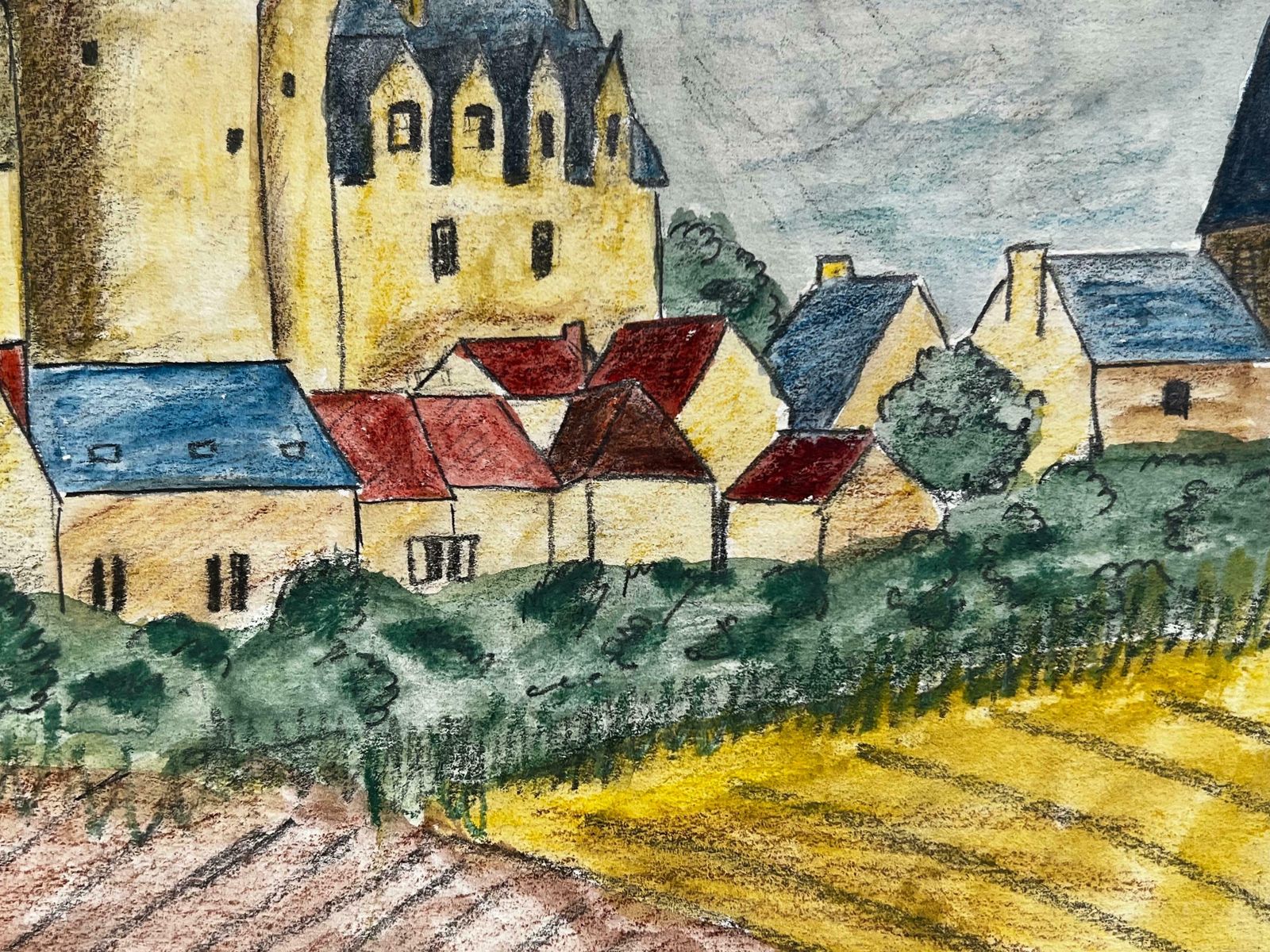 Bernard Labbe1950's Modernist/ Cubist Painting   Colourful Castle Landscape1950's photo for sale