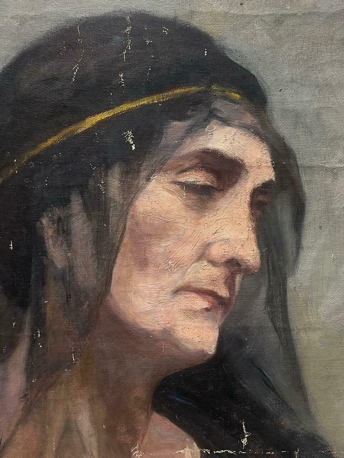 Louise Alix1930's French Oil Portrait Lady With Sheer Black Head Scarf1940's photo 608.0
