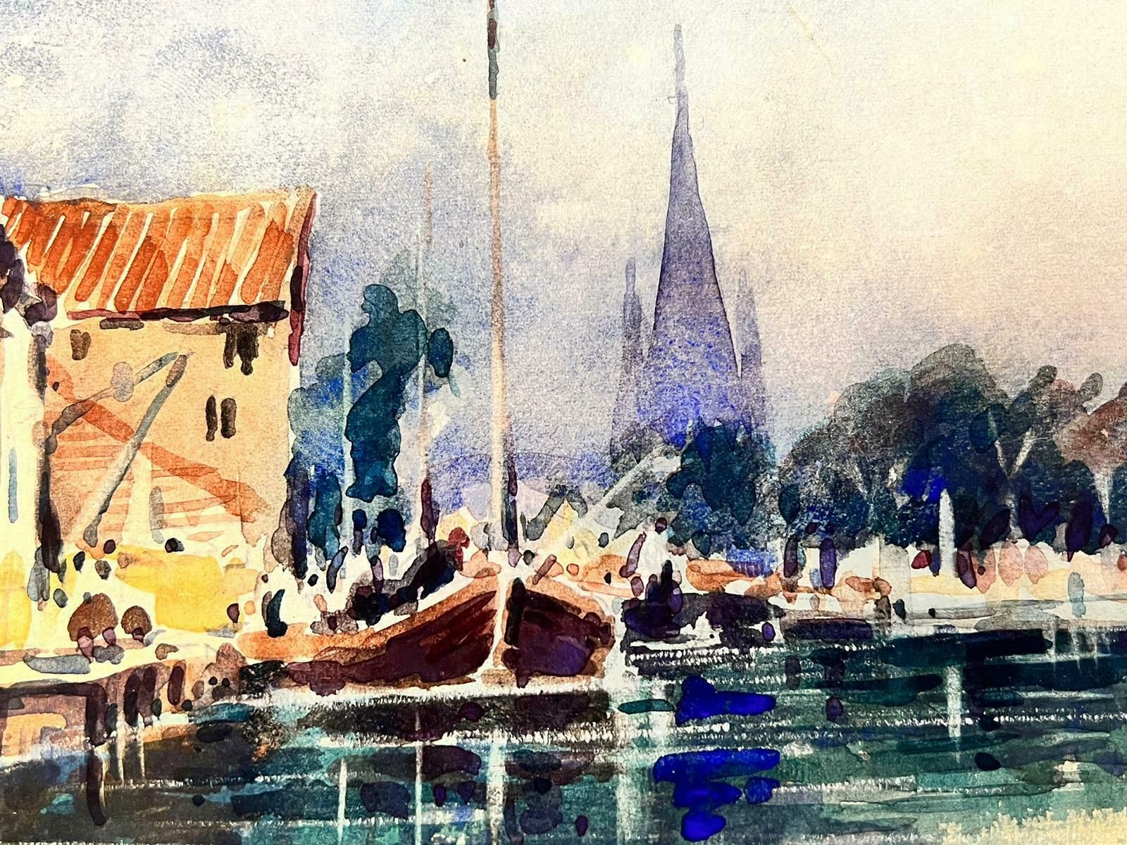 Maurice Mazeiliemaurice Mazeilie  French Watercolour   Blue Boats At The Harbour photo furniture