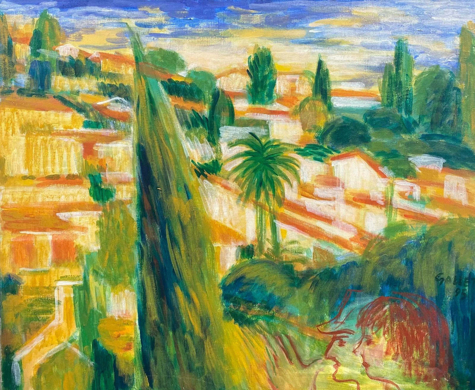 Jostne Galletst. Paul De Vence South Of France, Large French Oil Painting Bright Colors