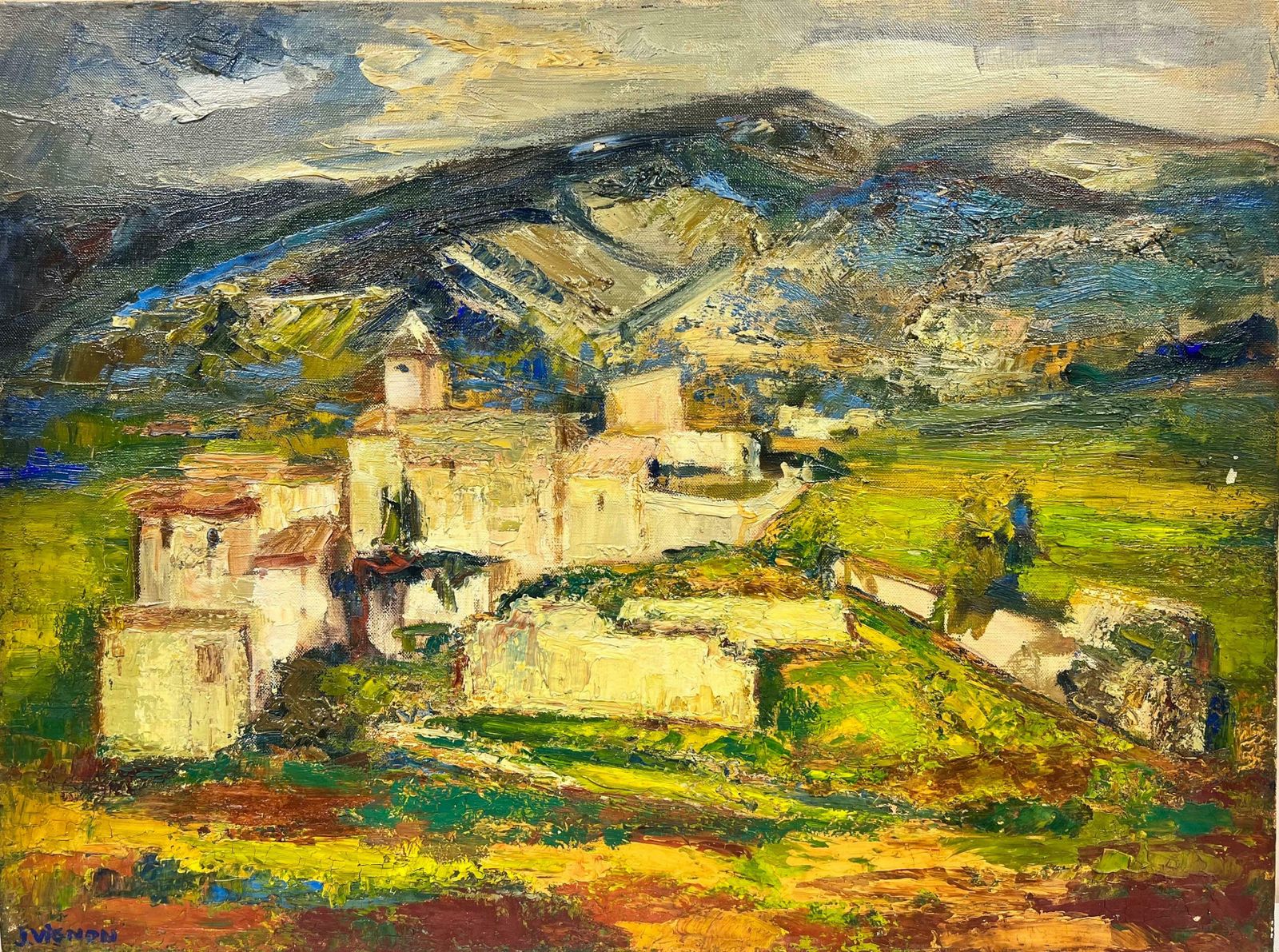 Josine Vignonvillage In Provence Landscape Signed Thick Impasto French Oil1960's