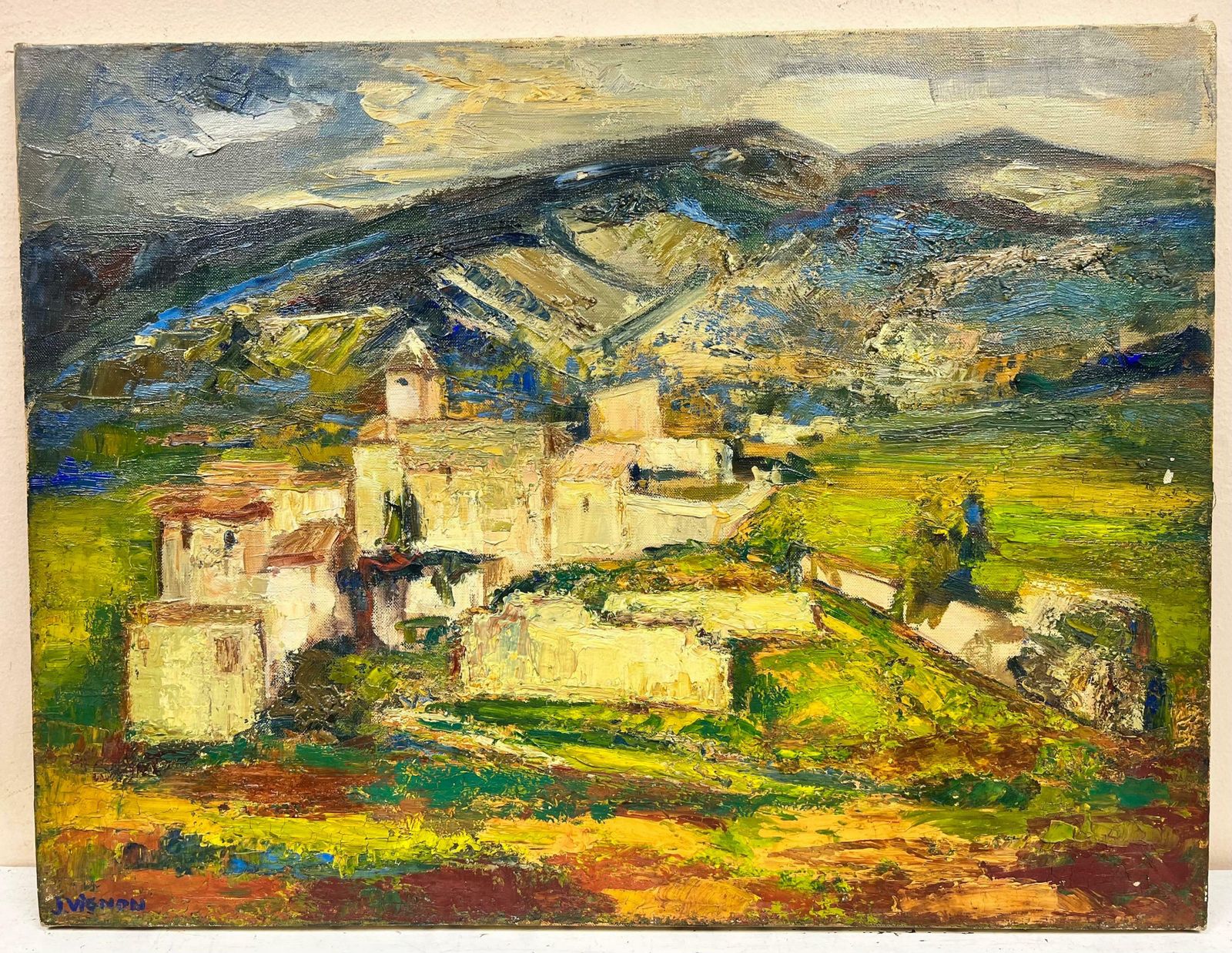 Josine Vignonvillage In Provence Landscape Signed Thick Impasto French Oil1960's photo furniture
