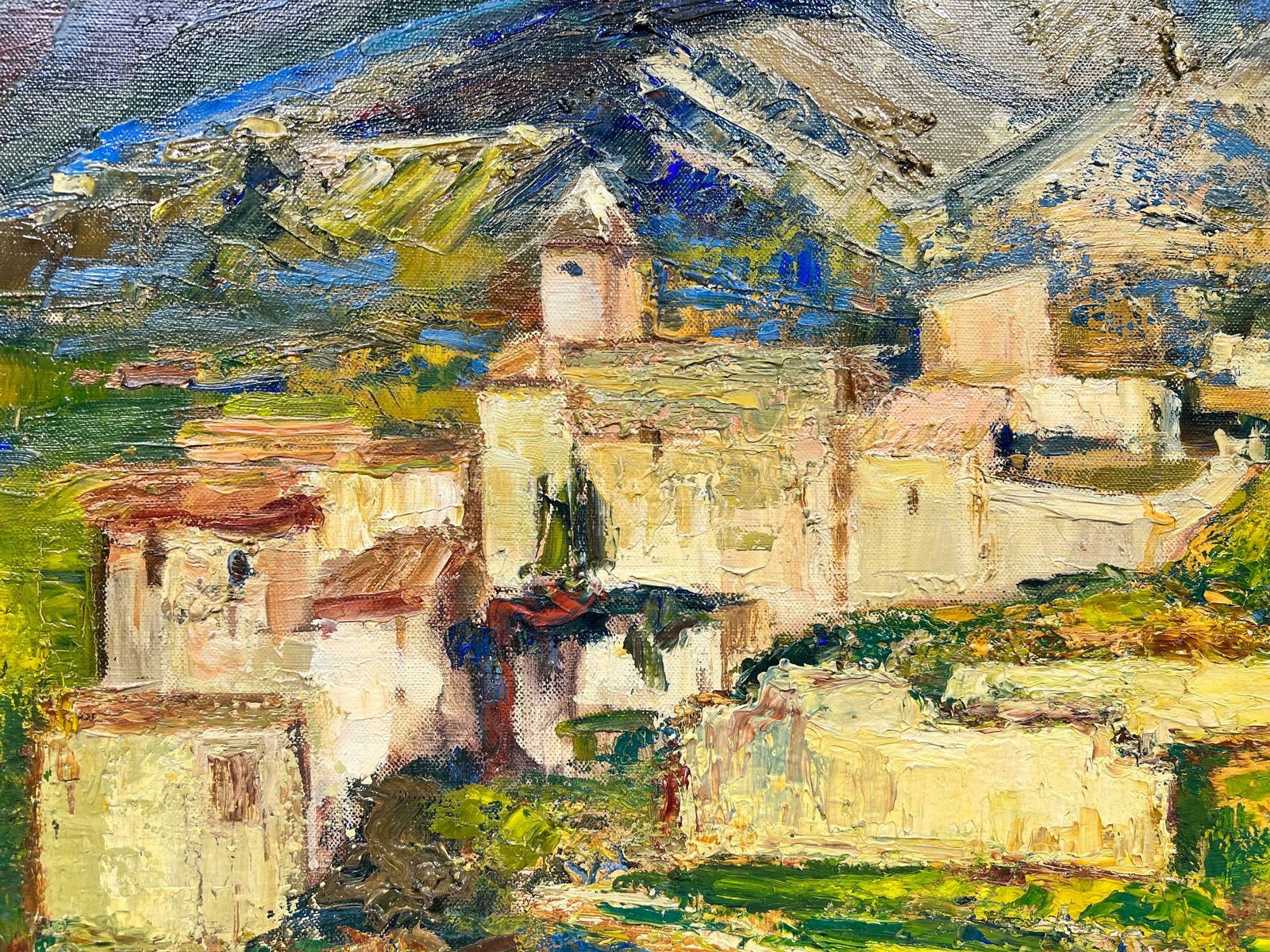 Josine Vignonvillage In Provence Landscape Signed Thick Impasto French Oil1960's photo for sale