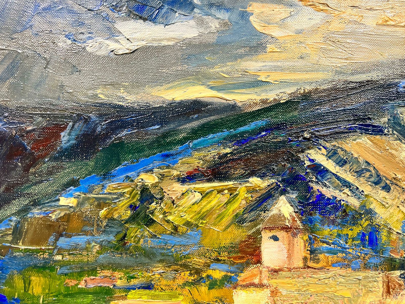 photo for sale Josine Vignonvillage In Provence Landscape Signed Thick Impasto French Oil1960's