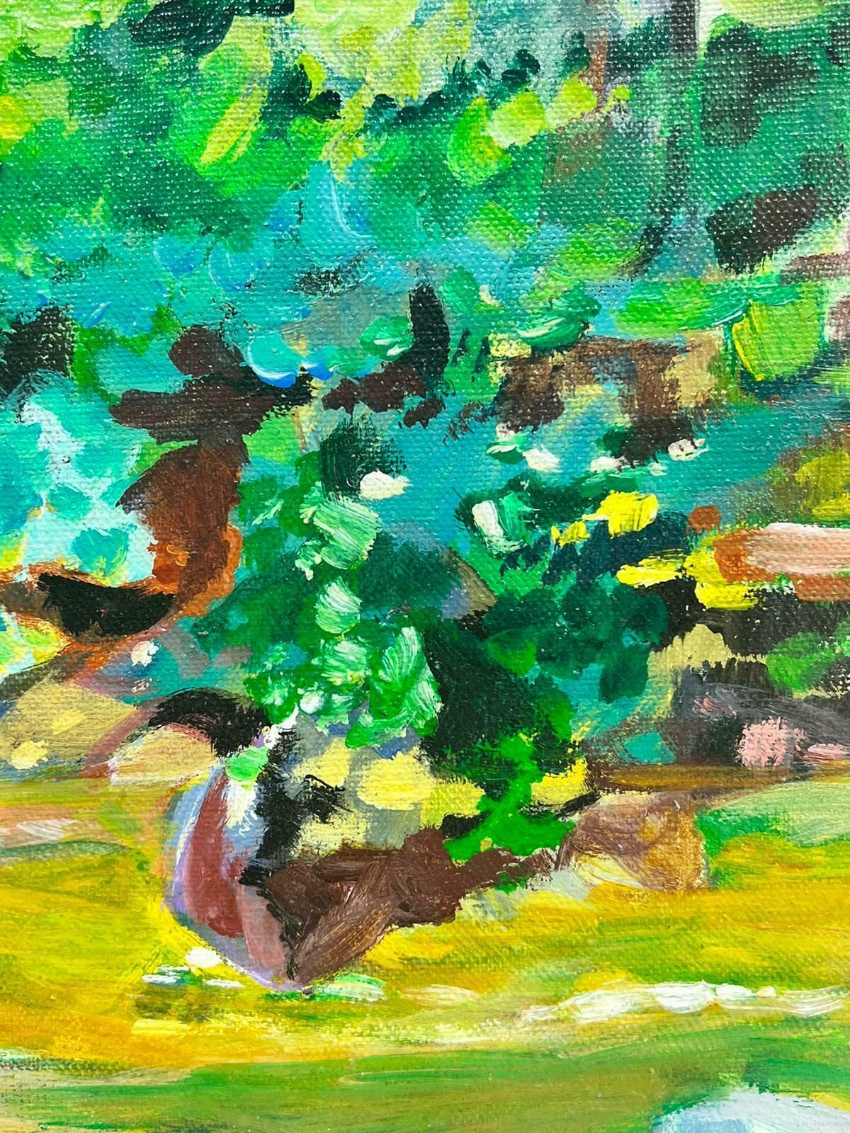 Huguette Ginet Lasnier French Modernist Green Landscape Oil Painting Framed And Signedc. 2000's photo furniture